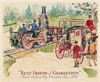 HAROLD BREUL (1889 - 1965) 4 Baldwin Locomotive ads: Best Friend of Charleston, Wm. Crooks, Old Ironsides, and Roger Williams.                   